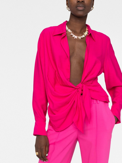 Shop Jacquemus Knot-detail Long-sleeve Shirt In Rosa