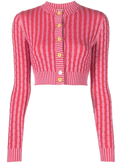 Shop Cormio Cable-knit Cropped Cardigan In Rosa