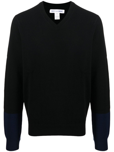 Comme Des Garçons V-neck Long-sleeve Jumper In Schwarz