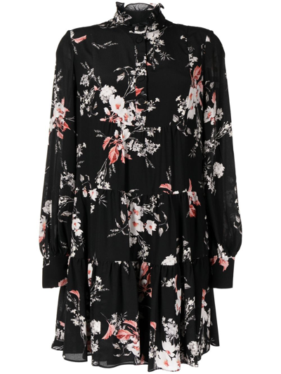 Shop Erdem Karla Floral-print Short Dress In Black