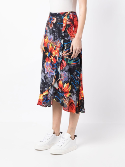 Shop Ps By Paul Smith Asymmetric Floral-print Midi Skirt In Multicolour