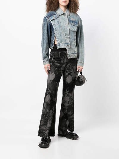 Shop Feng Chen Wang Embroidered Double-waisted Flared Jeans In Black