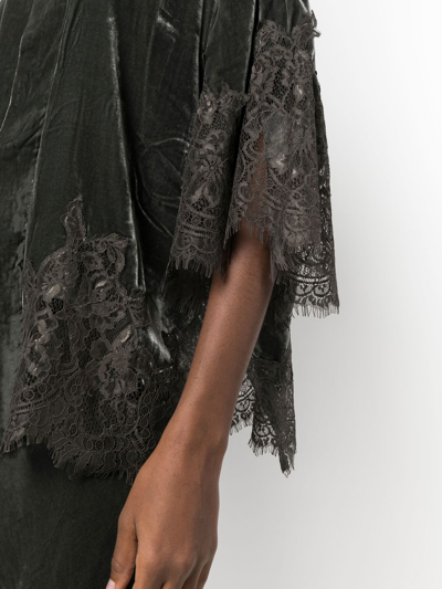 Shop Gold Hawk Lace-detail Velvet Belted Jacket In Grau