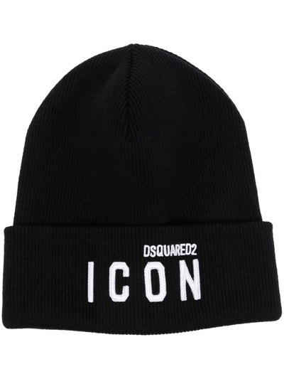 Shop Dsquared2 Icon-detail Knitted Beanie In Schwarz