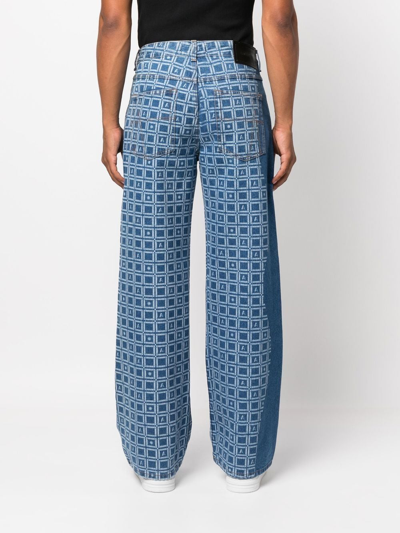 Shop Ahluwalia Geometric-print Wide-leg Jeans In Blau