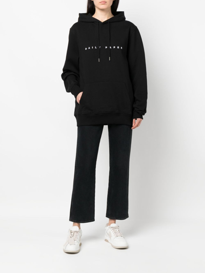 Daily Paper Drawstring Logo Print Hoodie In Schwarz