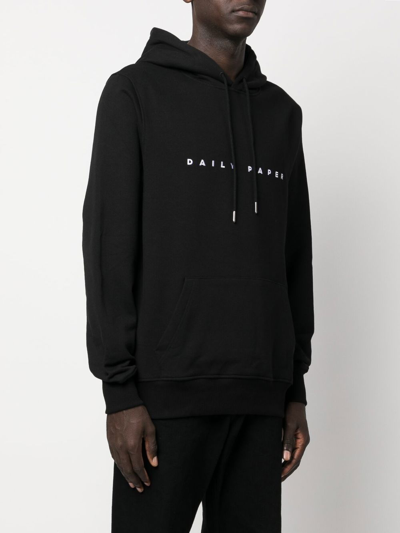 Daily Paper Drawstring Logo Print Hoodie In Schwarz