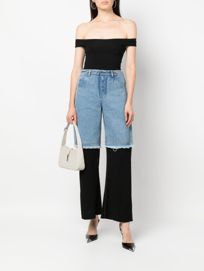 Christopher Esber Deconstruct Jersey-trimmed Frayed High-rise Straight-leg Jeans In Blau