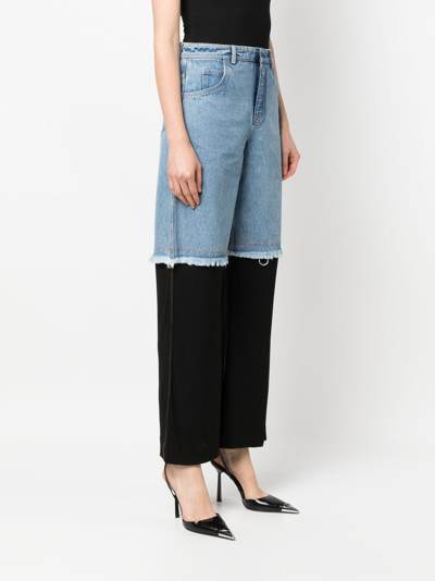 Christopher Esber Deconstruct Jersey-trimmed Frayed High-rise Straight-leg Jeans In Blau
