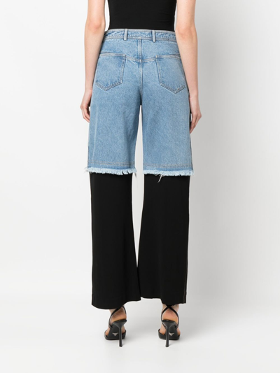 Christopher Esber Deconstruct Jersey-trimmed Frayed High-rise Straight-leg Jeans In Blau