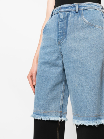 Christopher Esber Deconstruct Jersey-trimmed Frayed High-rise Straight-leg Jeans In Blau
