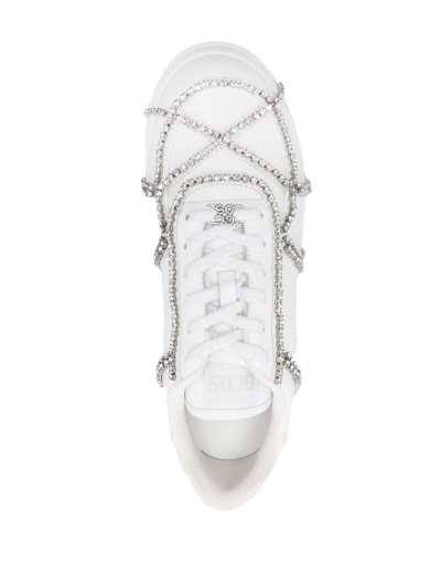 Shop Gcds Crystal-embellished Sneakers In White