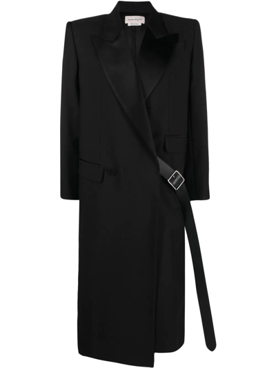 Shop Alexander Mcqueen Belted Double-breasted Coat In Black
