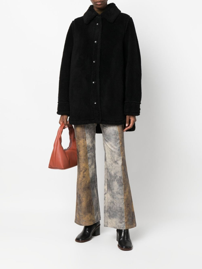 Stand Studio Single-breasted Teddy Coat With Flush Pockets In Schwarz