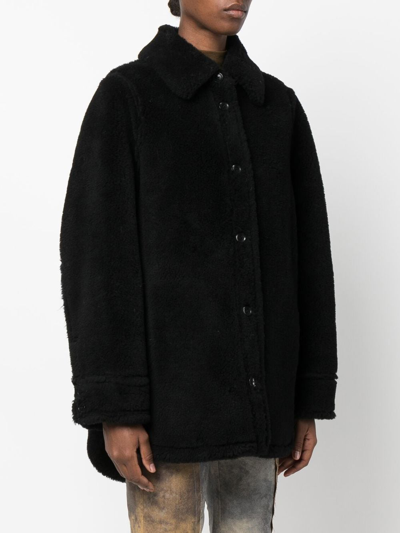 Stand Studio Single-breasted Teddy Coat With Flush Pockets In Schwarz