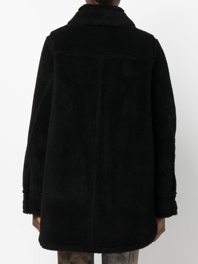 Stand Studio Single-breasted Teddy Coat With Flush Pockets In Schwarz