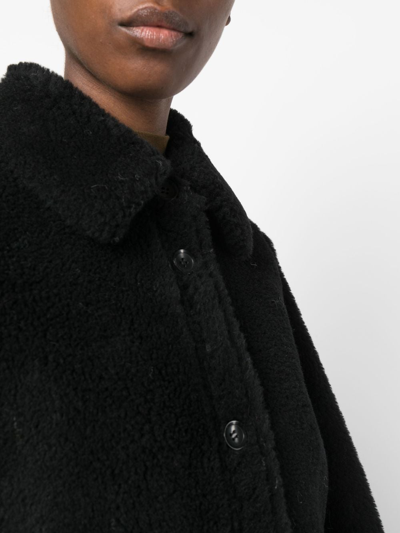 Stand Studio Single-breasted Teddy Coat With Flush Pockets In Schwarz