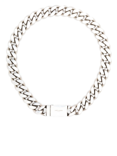Shop Saint Laurent Chain-detail Necklace In Silver