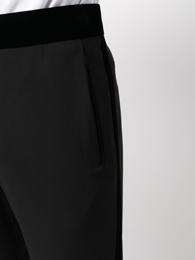 Shop Giorgio Armani Velvet Waistband Straight-leg Trousers In Schwarz