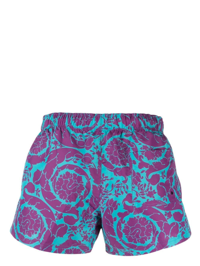 Shop Versace Barocco-print Swimming Shorts In Violett