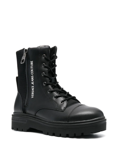 Shop Versace Jeans Couture Lace-up Leather Boots In Schwarz