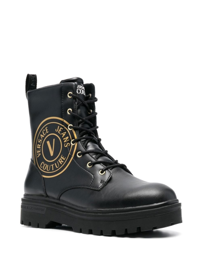 Versace Jeans Couture Syrius V - Emblem Leather Ankle Boots In Schwarz