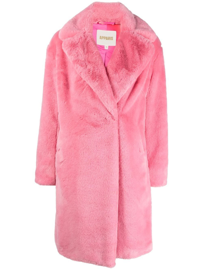 Shop Apparis Single-breasted Faux-fur Coat In Rosa