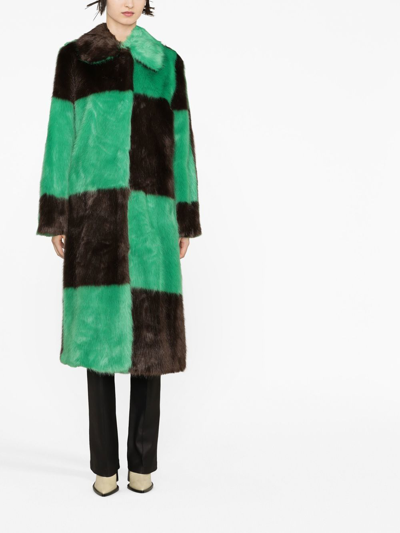 Stand Studio Checked Faux-fur Coat In Green