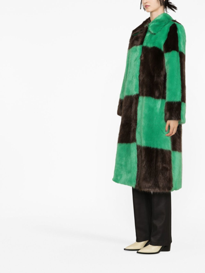 Shop Stand Studio Checked Faux-fur Coat In Green