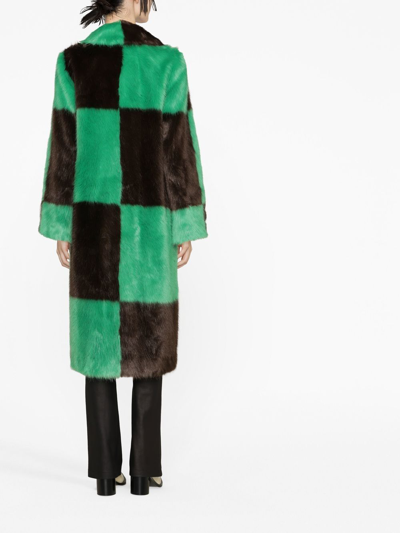 Shop Stand Studio Checked Faux-fur Coat In Green