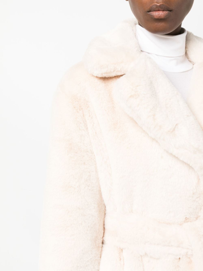 Shop Apparis Belted Faux-fur Coat In Nude