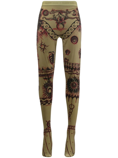 Marine Serre Geotic Tattoo-print Leggings In Green