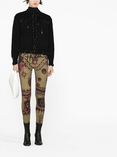 Marine Serre Geotic Tattoo-print Leggings In Green