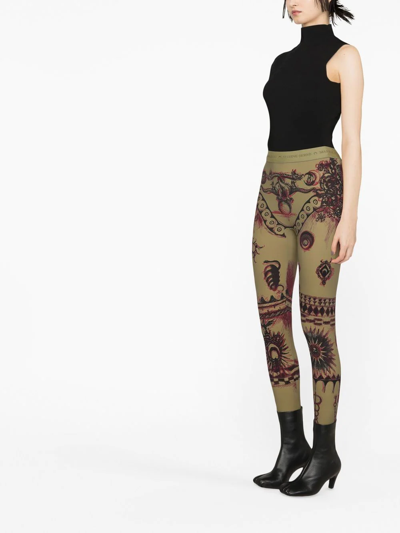 Marine Serre Geotic Tattoo-print Leggings In Green