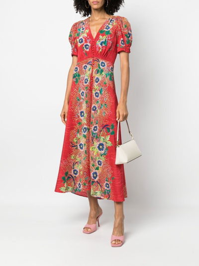 Shop Saloni Graphic-print Short-sleeve Dress In Rot