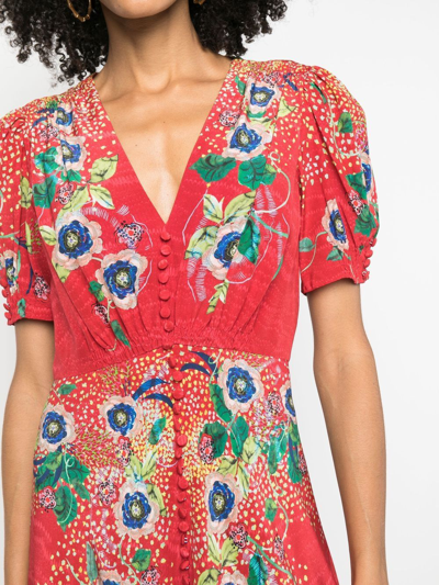 Shop Saloni Graphic-print Short-sleeve Dress In Rot