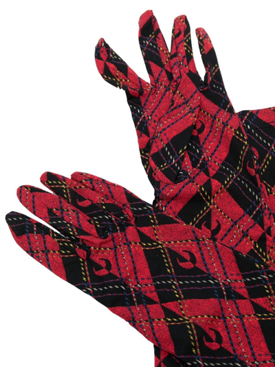 Shop Marine Serre Moonogram-pattern Argyle Long Gloves In Rot