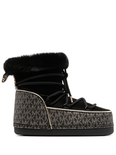 Shop Michael Michael Kors Zelda Metallic Logo Snow Boots In Black