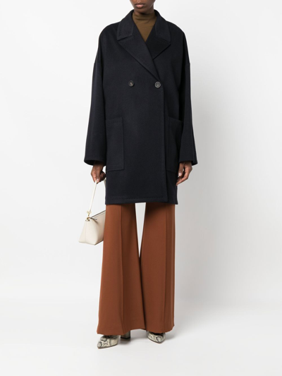 Shop Malo Double-breasted Cashmere Coat In Blau
