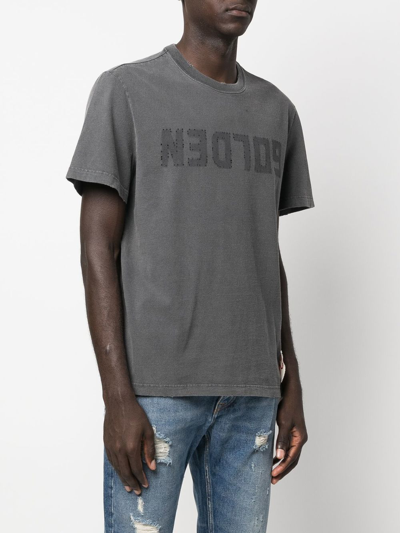 Golden Goose Green Crewneck T-shirt With Logo On The Front And Logo Patch On The Front In Grau