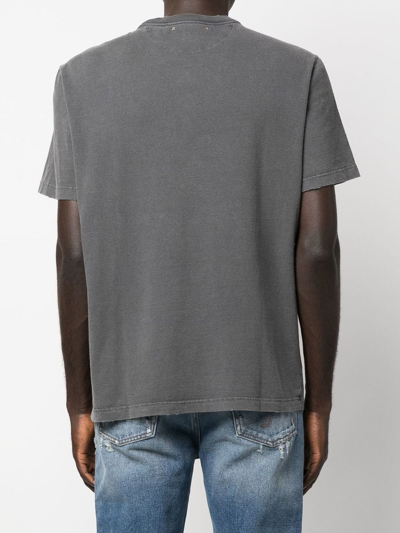 Golden Goose Green Crewneck T-shirt With Logo On The Front And Logo Patch On The Front In Grau