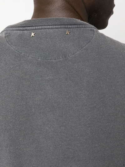 Golden Goose Green Crewneck T-shirt With Logo On The Front And Logo Patch On The Front In Grau