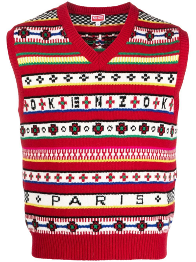 Shop Kenzo V-neck Fair Isle-knit Vest In Rot