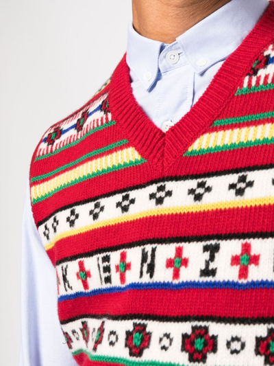 Shop Kenzo V-neck Fair Isle-knit Vest In Rot