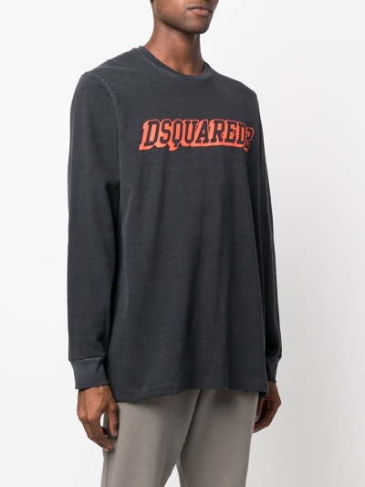 Shop Dsquared2 Logo-print Long-sleeve Sweatshirt In Grau