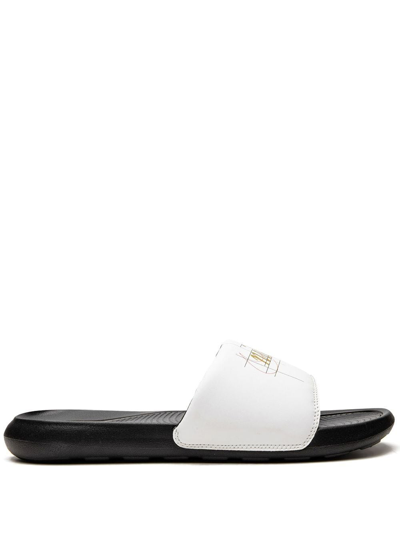 Shop Nike Victori One Logo-print Slides In Weiss