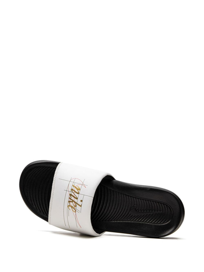 Shop Nike Victori One Logo-print Slides In Weiss