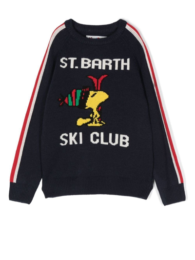 Shop Mc2 Saint Barth Stripe-detail Intarsia-knit Jumper In Blau