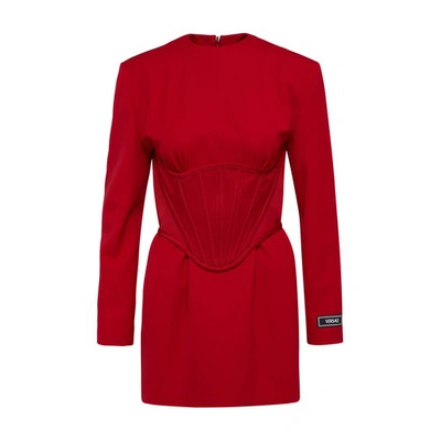 Shop Versace Short Dress In Dark Red