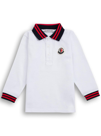 Shop Moncler Logo Patch Long Sleeve Polo Shirt In White
